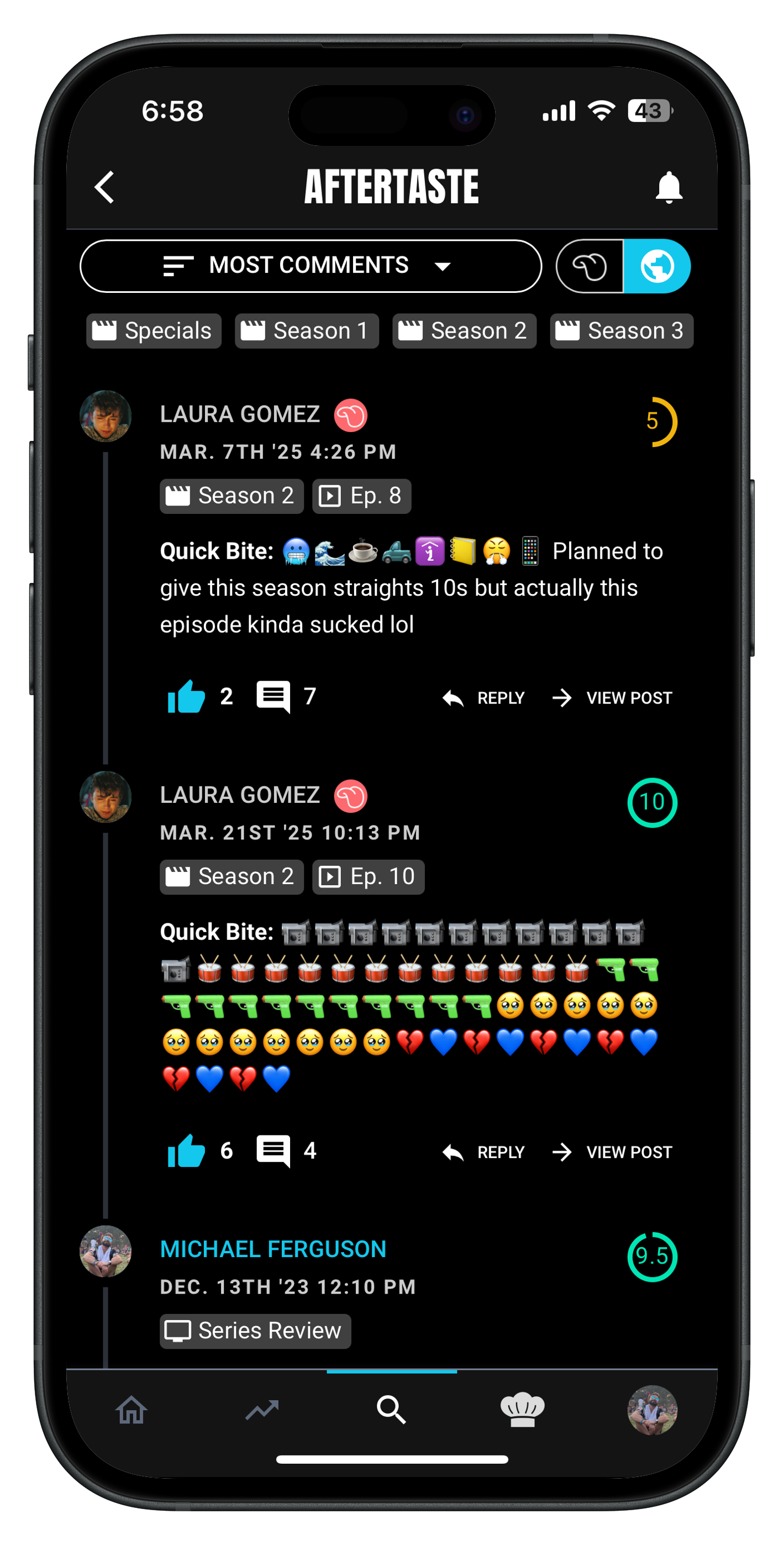 Threaded discussion feature for movie and TV reviews