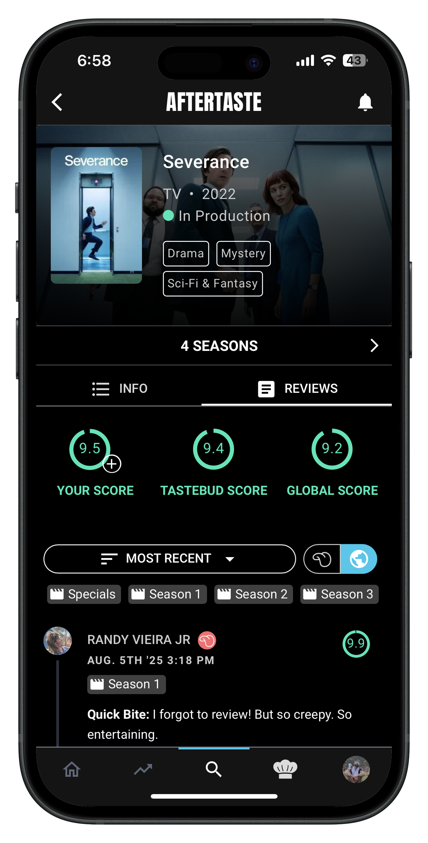 Personalized content scores comparing your rating with friends and global averages